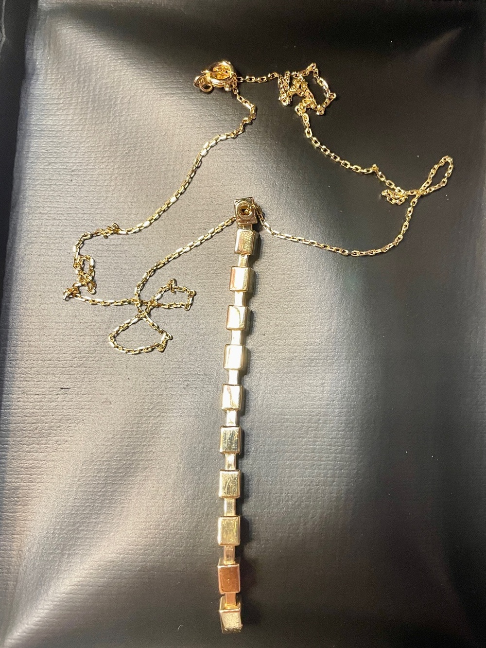 Solid 14K Yellow Gold Italian "Modula" Drop Y-Necklace 18". Gorgeous!